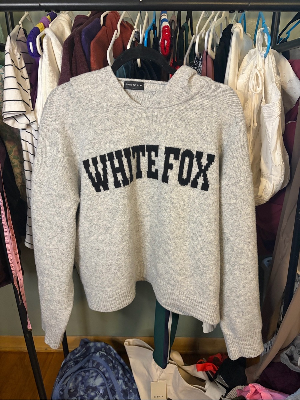 White Fox Grey Knit Hoodie - Size M/L (Worn Once!)